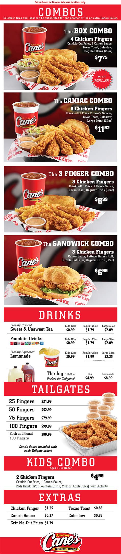 Cane's Chicken Menu