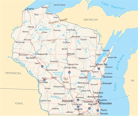 Printable Wisconsin Map With Cities