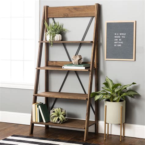 Farmhouse Brown Solid Wood 4-Shelf Ladder Bookshelf by Manor Park - Walmart.com - Walmart.com