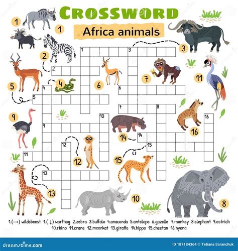 Africa Animals Crossword. Game for Preschool Kids Stock Vector ...