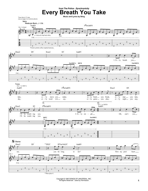 Every Breath You Take Sheet Music | The Police | Guitar Tab