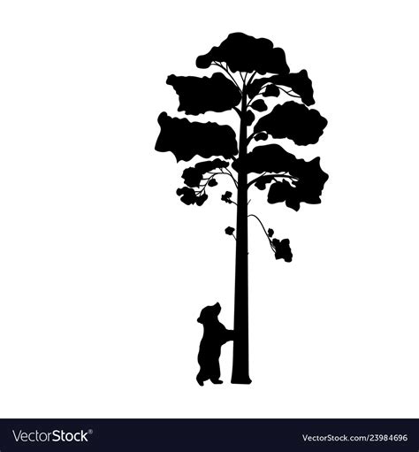 Cub bear climbs tree silhouette animal Royalty Free Vector