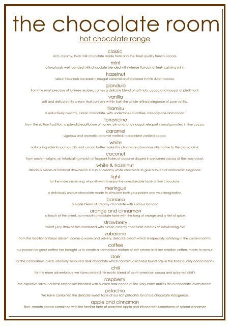 The Chocolate Room Menu