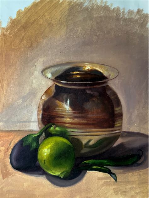 Still Life Vessel With Vegetables | MK Goyal | Oil painting | Exotic India Art