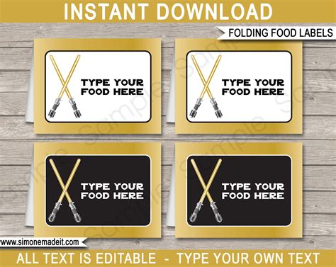 Gold Star Wars Food Labels Template | Place Cards | Birthday Party ...