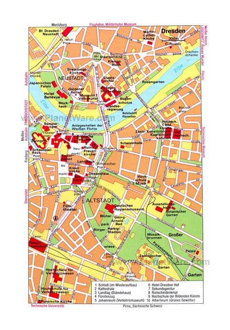 Detailed travel map of central part of Dresden city | Dresden | Germany | Europe | Mapsland ...