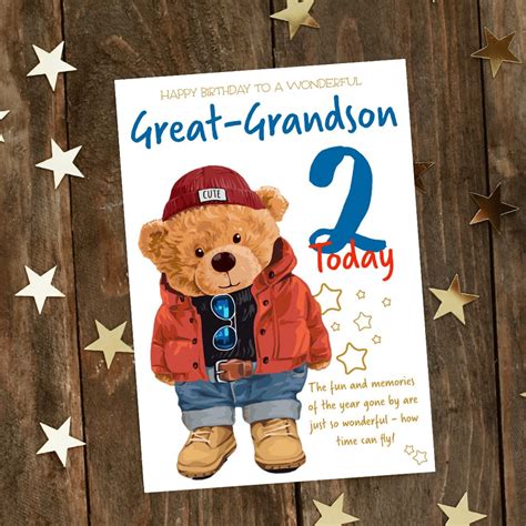 Great-grandson 2nd Birthday Card Cute Bear Art - Etsy