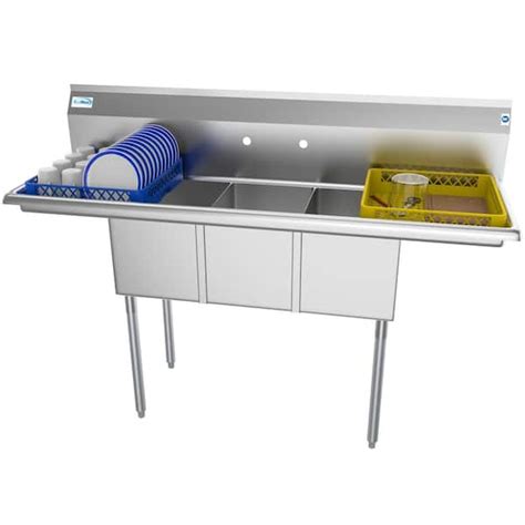 Koolmore 60 in. Freestanding Stainless Steel 3 Compartments Commercial ...