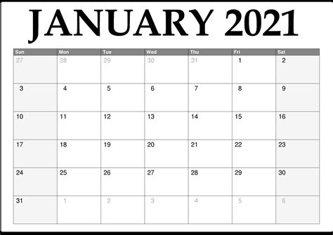 Blank Jan Calendar