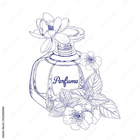 Vecteur Stock Conceptual pencil sketch. Perfume for women closeup. Vector illustration isolated ...