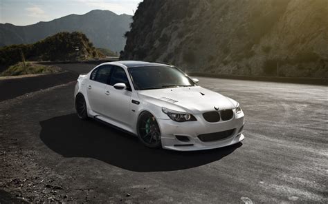 Download wallpapers BMW M5, white sedan, tuning e60, German cars ...