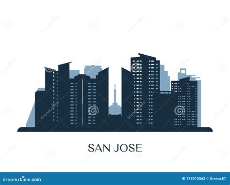 San Jose Skyline, Monochrome Silhouette. Stock Vector - Illustration of ...