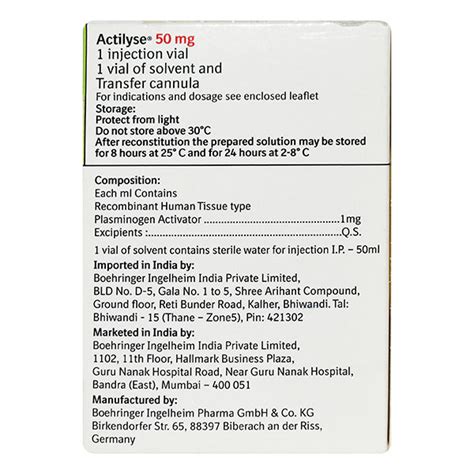 Buy Actilyse 50mg Injection 50ml Online at Upto 25% OFF | Netmeds