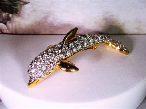 KUO Rhinestone Encrusted Dolphin Brooch, Rhinestone Dolphin Brooch ...