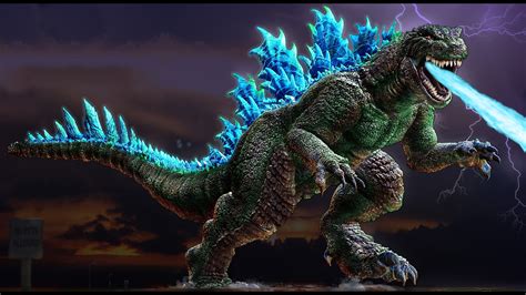 Godzilla Is Throwing Blue Flame Fire From Mouth With Background Of ...