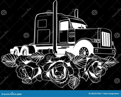 Truck in White Line on Black Background Stock Vector - Illustration of ...