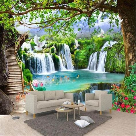 3D Waterfall Wallpaper | Waterfall wallpaper, Landscape wall painting ...