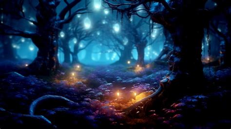 Premium AI Image | Mystical magical forest at night with glowing lights