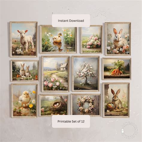 Easter Wall Art Bundle of 12 Pictures, Spring Printable Wall Art Set of ...