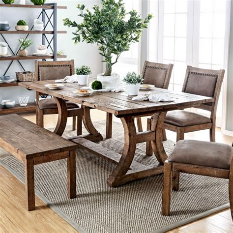 Furniture of America Sail Rustic Pine Solid Wood Dining Table 96-inch ...