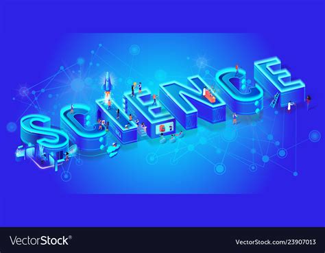 Science 3d neon isometric word and little people Vector Image