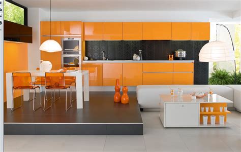 modern house: luxury orange interior design kitchen