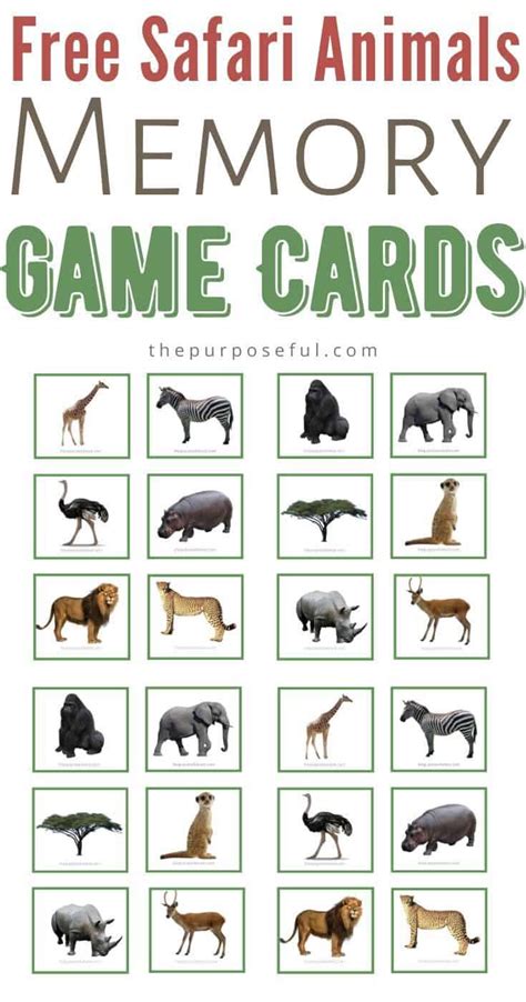 Free Printable Safari Animal Matching Cards - The Purposeful Nest | Animal activities for kids ...