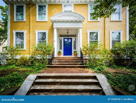 Beautiful Yellow House in the College Hill Neighborhood of Providence, Rhode Island. Stock Photo ...