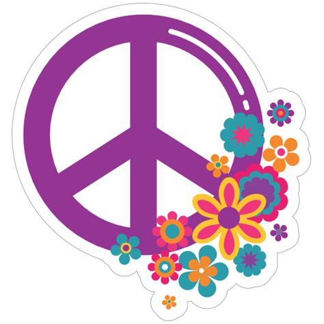 Purple Peace Sign and Flowers Hippie Sticker