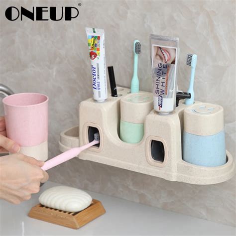 ONEUP Home ToothBrush Holder Automatic Toothpaste Dispenser Toothbrush Wall Mount Stand ...