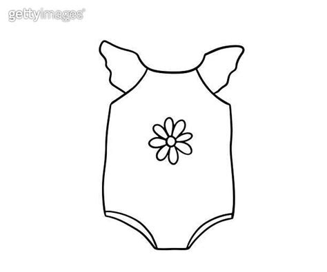 Infant cute bodysuit doodle. Outline sketch Baby girl clothes isolated on white 이미지 (1469885669 ...