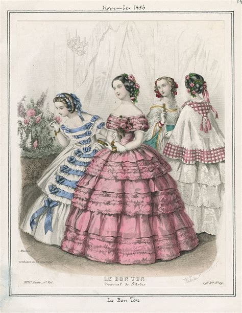 Le Bon Ton November 1856 LAPL | Gravures de mode, Histoire de la mode, Jupe à volants