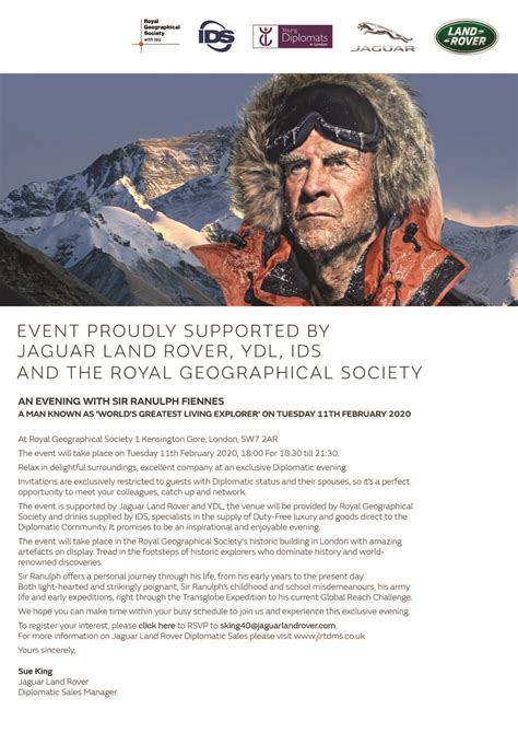 REGISTER ASAP: AN EVENING WITH SIR RANULPH FIENNES - Diplomat Magazine