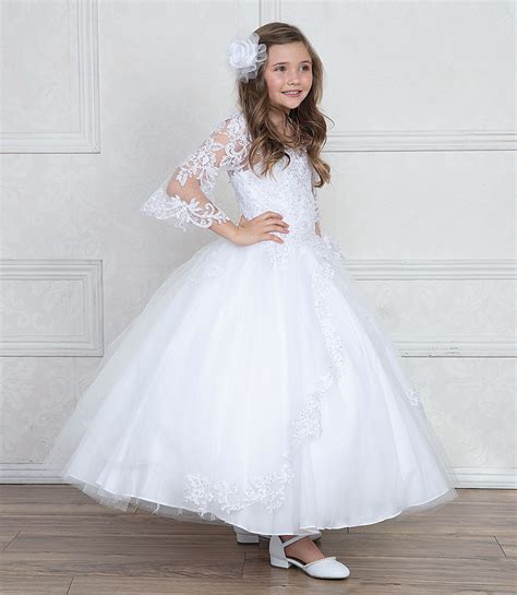 Buy White First Communion Dresses with Long Sleeves | First Communion Gown with Bell Sleeves