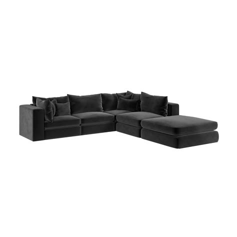 Dark Grey Velvet 4 Seater Corner Sofa - Lena - Furniture123