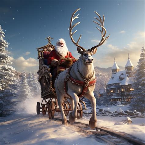 Premium AI Image | Santa Claus Rudolph the RedNosed Reindeer sleigh Christmas