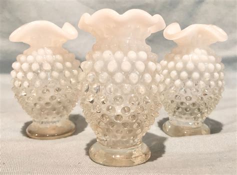 Hobnail White/Clear Milk glass Vintage Bud Vases- Set of Three