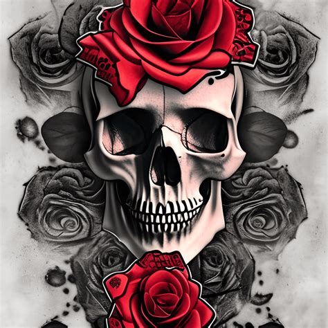 Realistic Human Skull Trash Polka Tattoo Neotraditional Tattoo · Creative Fabrica