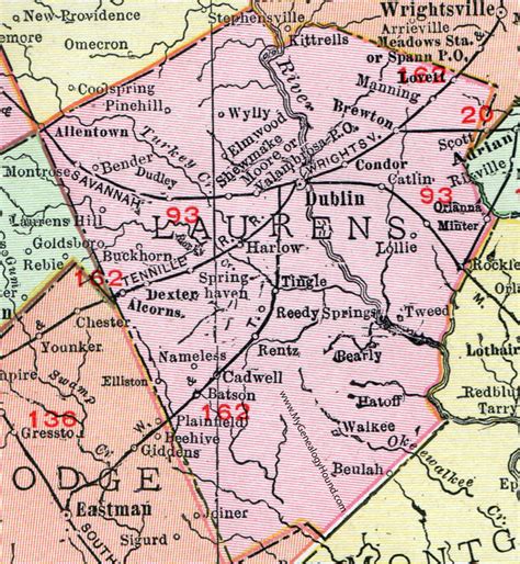 Laurens County, Georgia, 1911, Map, Dublin, Dudley, Dexter, Cadwell