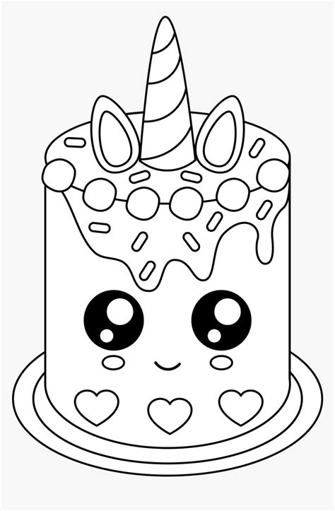 Unicorn Cake Coloring Pages , Transparent Cartoons - Cute Cake Coloring Pages, HD Png Download ...