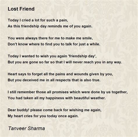 Lost Friend - Lost Friend Poem by Tanveer Sharma