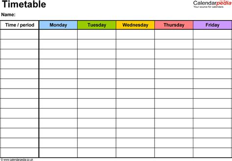 Timetables as free printable templates for PDF | Timetable template, Daily schedule template ...