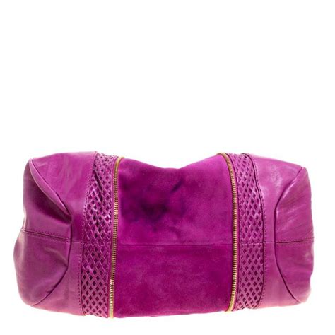Jimmy Choo Hot Pink Perforated Leather and Suede Mandah Hobo at 1stDibs