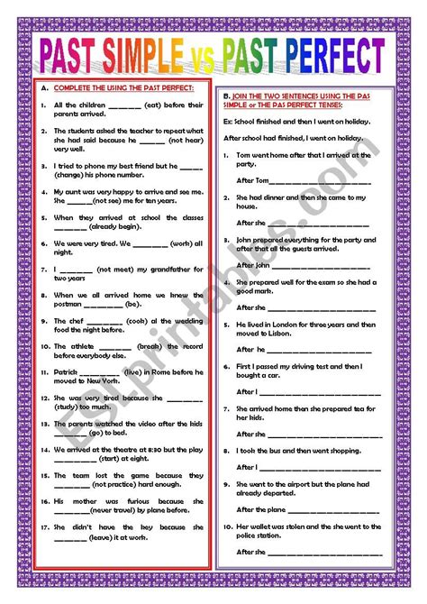 PAST PERFECT SIMPLE VS PAST SIMPLE - EXERCISES - ESL worksheet by ...