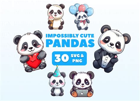 Cute Panda Clipart Stickers Kawaii Digital Stickers Scrapbooking ...