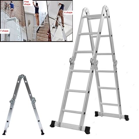 12FT Folding Ladder Multipurpose Extendable Aluminum Alloy Ladder 4Fold ...