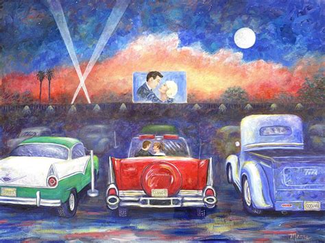 Drive-in Movie Theater Painting by Linda Mears