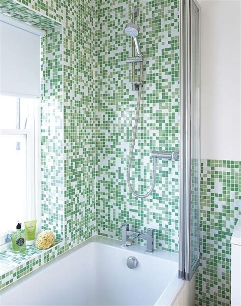 Bathroom Shower with Green Mosaic Tiles - The Room Edit | Green mosaic ...