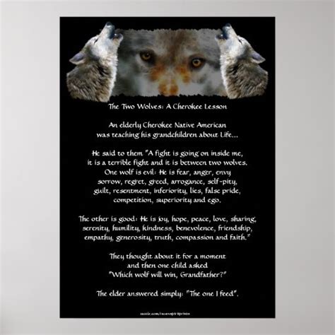 TWO WOLVES CHEROKEE STORY Wolf Poster (smaller) | Zazzle