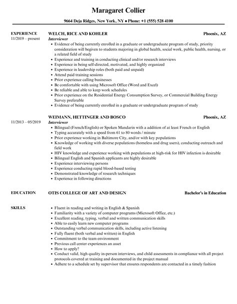 Interviewer Resume Samples | Velvet Jobs